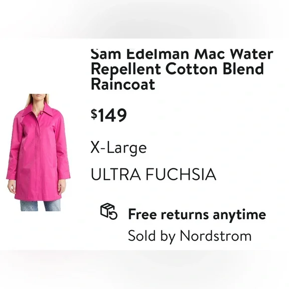 Sam Edelman Mac Water Repellent Cotton
Blend Raincoat trench fuchsia NWOT XL - Picture 16 of 16